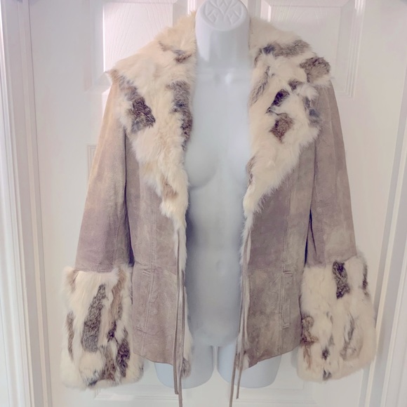 BeBe Cream Vintage Leather and Fur Snug Sexy Jacket - XS - Picture 2 of 8